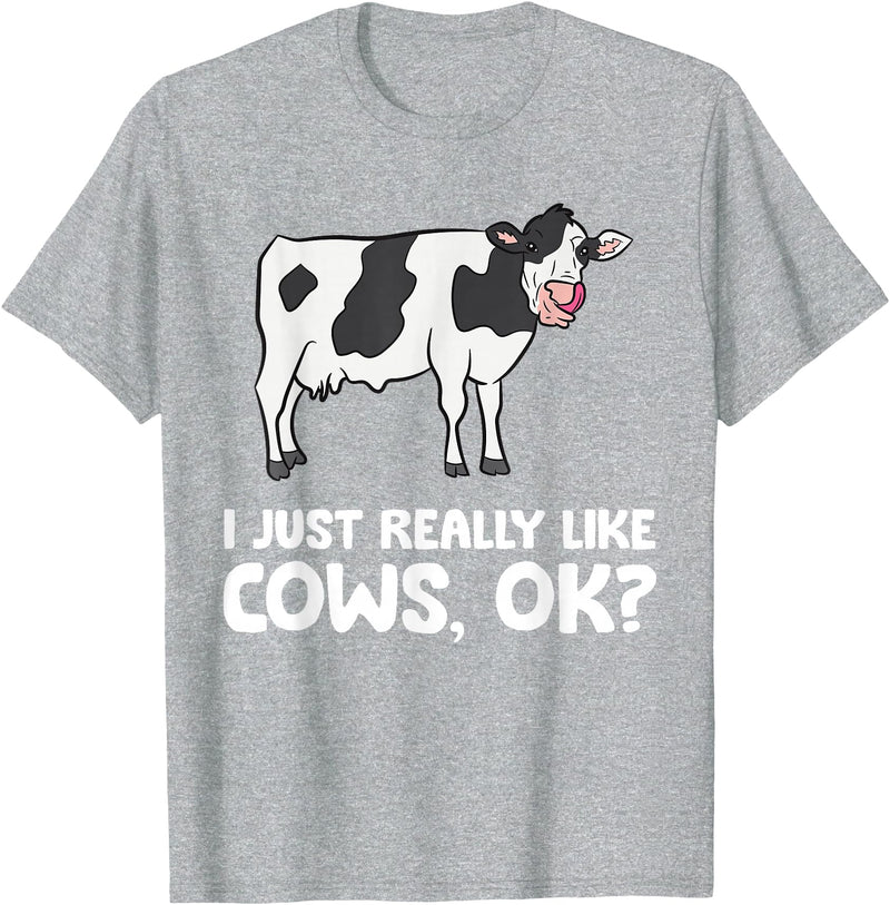 Funny Cow Lover Gifts I Just Like Cows Ok Animal Farmer Love Cows T-Shirt - Heather Grey