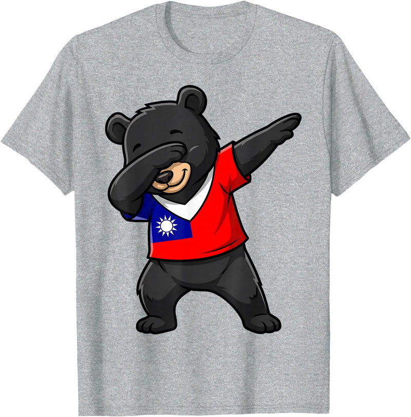 Taiwan Dabbing Bear Flag Tees Taiwan Formosan Bear Dab Pose T-Shirt - Heather Grey