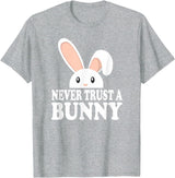 Never Trust a Bunny Funny T-Shirt in Heather Grey