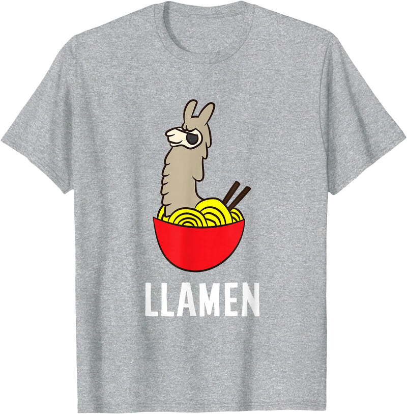 Funny Llama And Alpaca Gifts Funny Llama LLamen Noodles Chinese Food Llama T-Shirt - Heather Grey