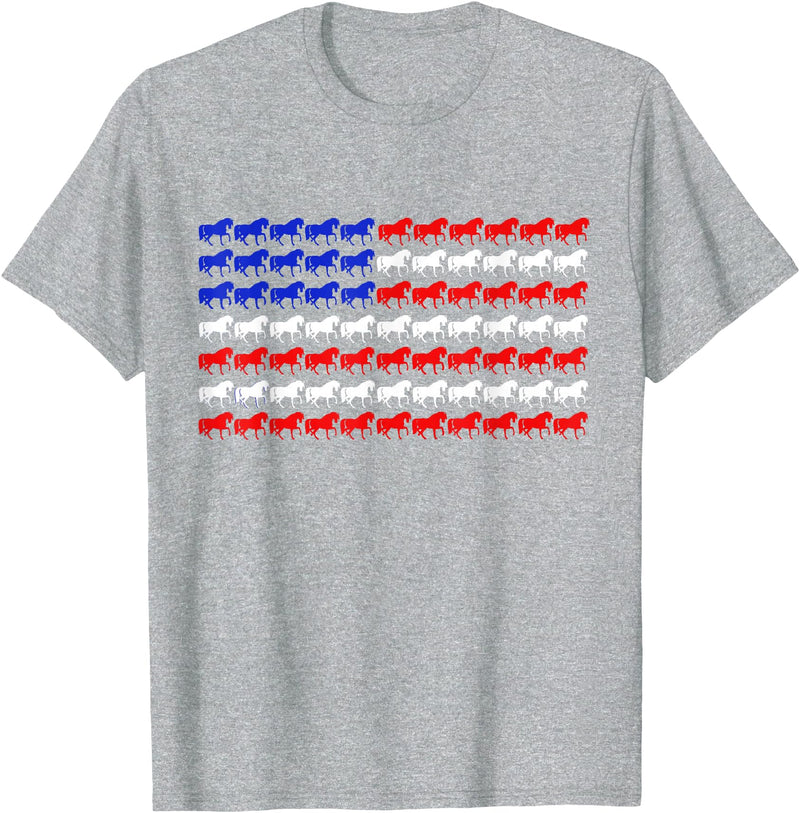 Horse Owners Gear USA Horse Lover Patriotic US Flag Prancing Horses Silhouette T-Shirt - Heather Grey