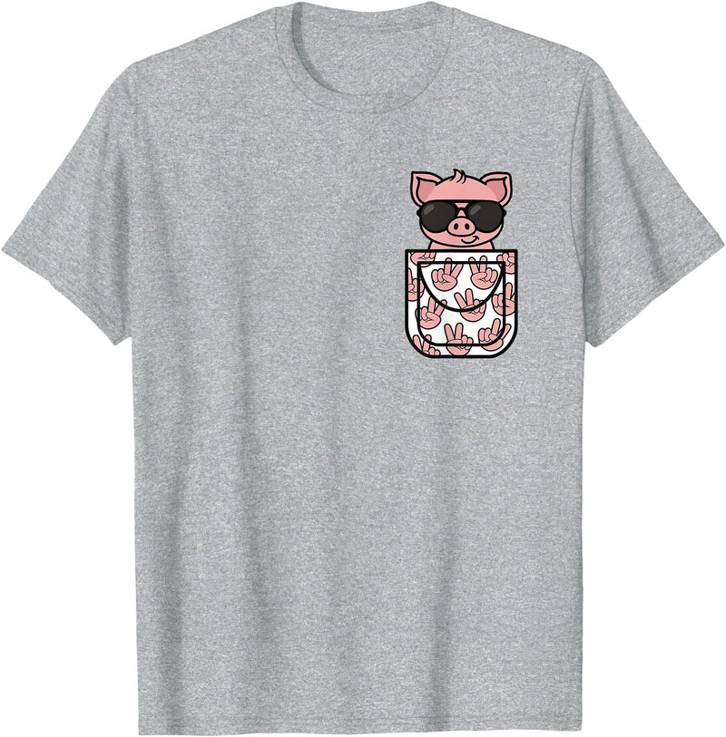 KATYLIN Funny Pig Pocket Pig Lover Men Women Boys Girls Kids T-Shirt - Heather Grey