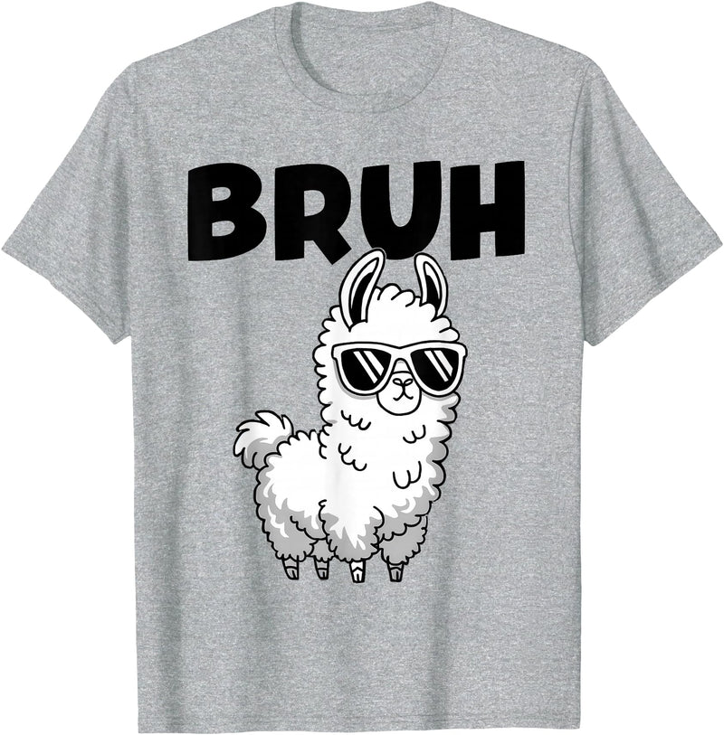 Bruh Llama Sunglasses by LazyPanda Bruh Llama Funny Alpaca Llama Boys Kids Girls Trendy Graphic T-Shirt - Heather Grey