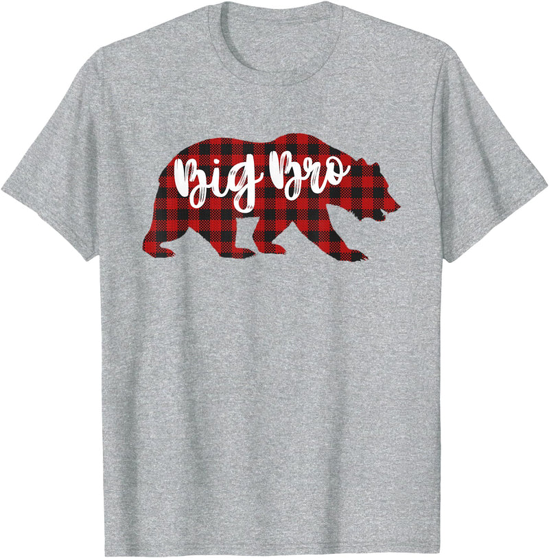 Cute Bear Matching Christmas Pajama Red Plaid Big Bro Bear Matching Christmas Pajama Red Plaid Buffalo T-Shirt - Heather Grey