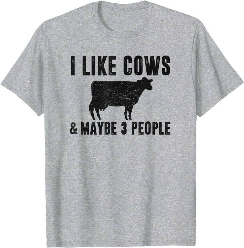 Funny Cow Lover Farmer Gifts Women Girls I Like Cows & Maybe 3 People Funny Quote Dairy Cow Graphic T-Shirt - Heather Grey