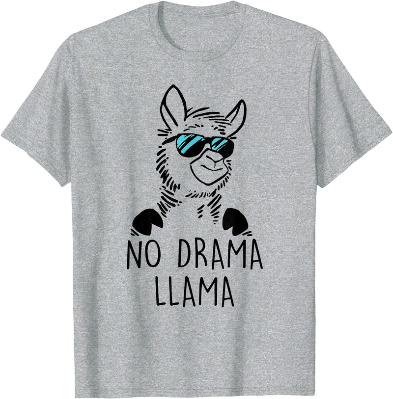 Pretees No Drama Llama Graphic Funny Llama T-Shirt - Women's Adult Unisex-Adults Grey Small Classic Fit Crew Neck Short Sleeve - Heather Grey