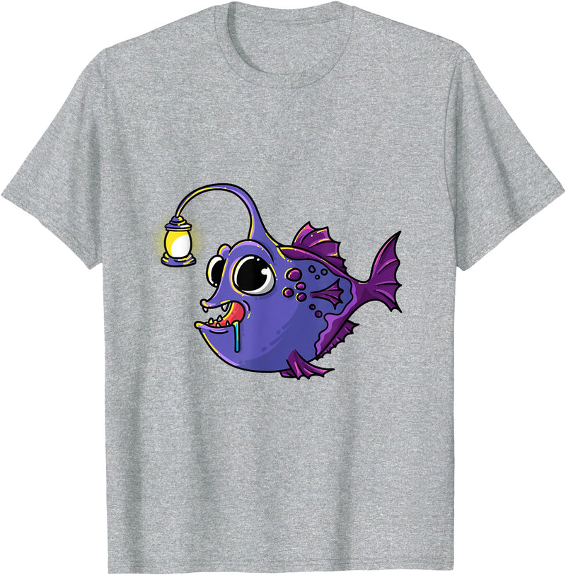 Anglerfish Anglers Fishing Gifts Ideas & Aquarists Deep Sea Anglerfish Laternfish Angler Fish Sea Monster T-Shirt - Heather Grey
