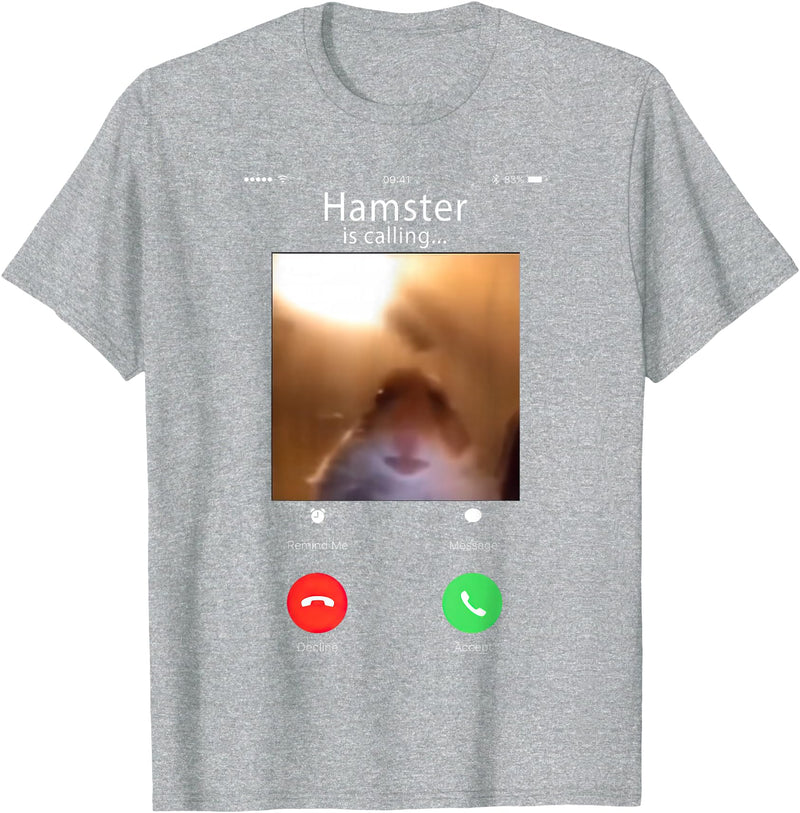 dank Meme Hamster Staring Front Camera Hamster Calling T-Shirt - Heather Grey