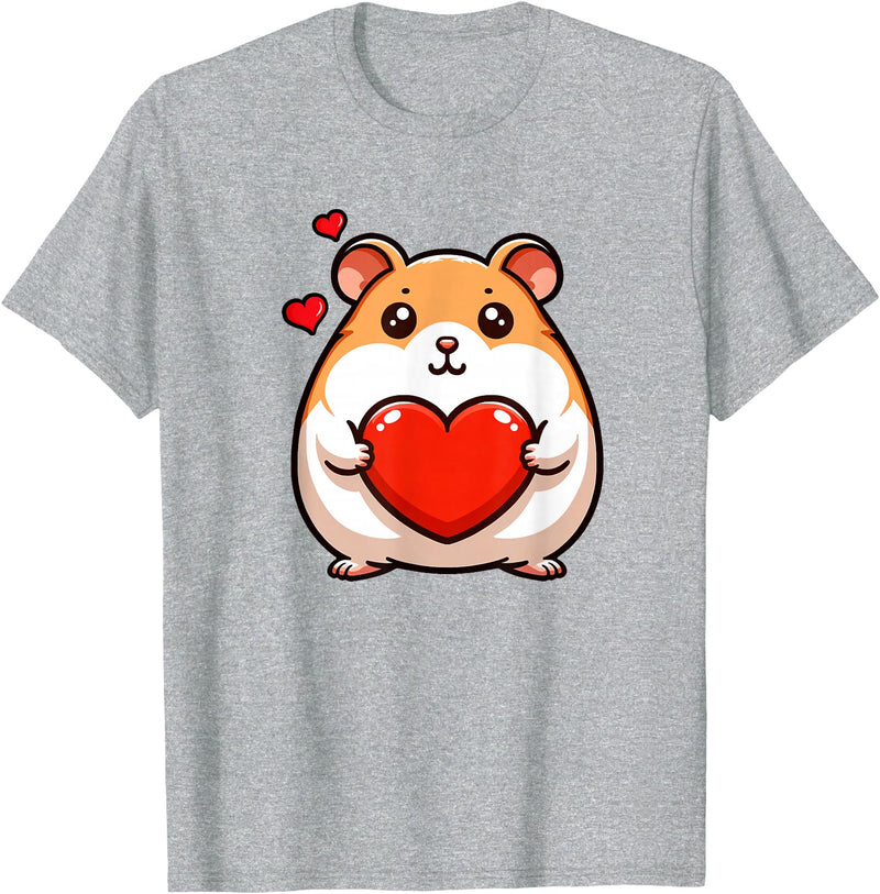 Cute Hamster Funny Valentines Heart Lover Men Women Kids T-Shirt - Heather Grey