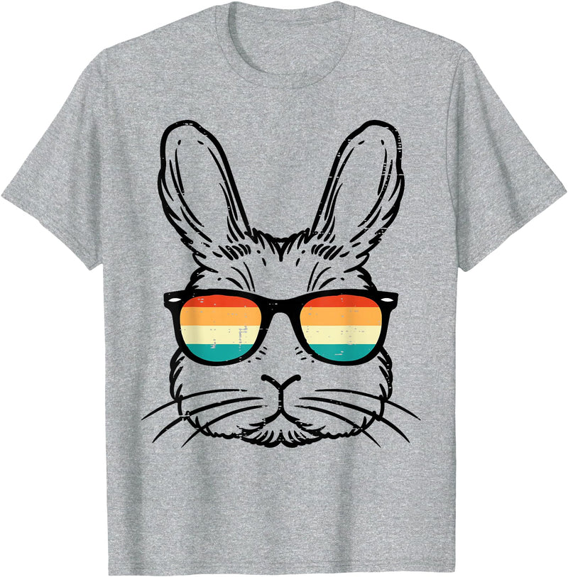 Easter Bunny Face Sunglasses Retro Rabbit Men Boy Kids Youth T-Shirt in Heather Grey