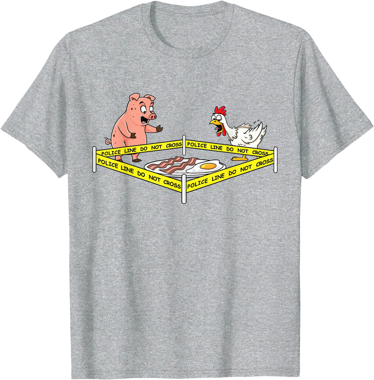 Mr Ben Thanksgiving Police Line Do Not Cross Pig and Chicken Funny Food T-Shirt - Heather Grey
