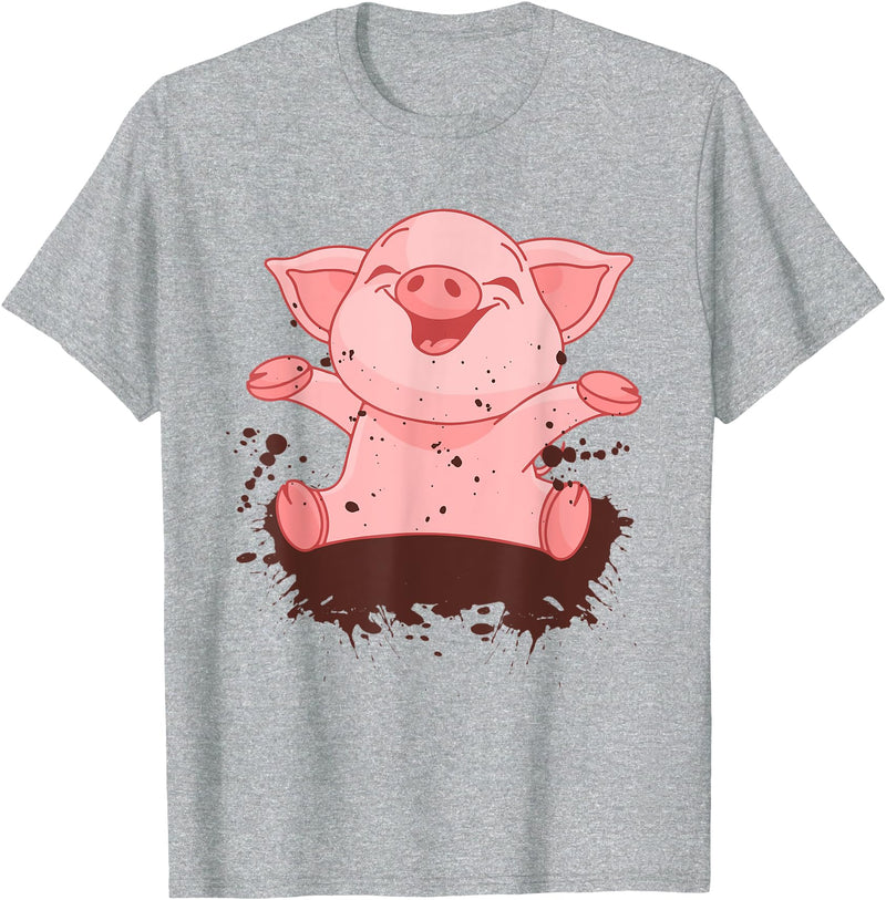 Happy Pig Playing In The Mud Animal Lover Costume Happy Pig Playing In The Mud Funny Animal Lover Costume T-Shirt - Heather Grey