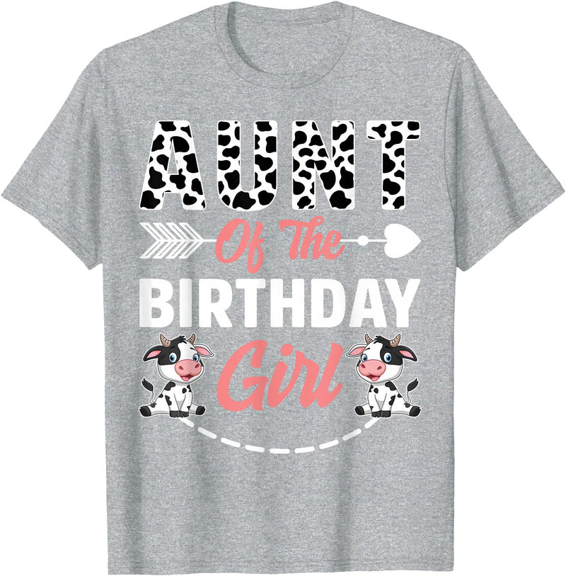 Funny Cow Birthday Family Matching Tee Aunt Of The Birthday Girl Cow Birthday Farm Animal T-Shirt - Heather Grey