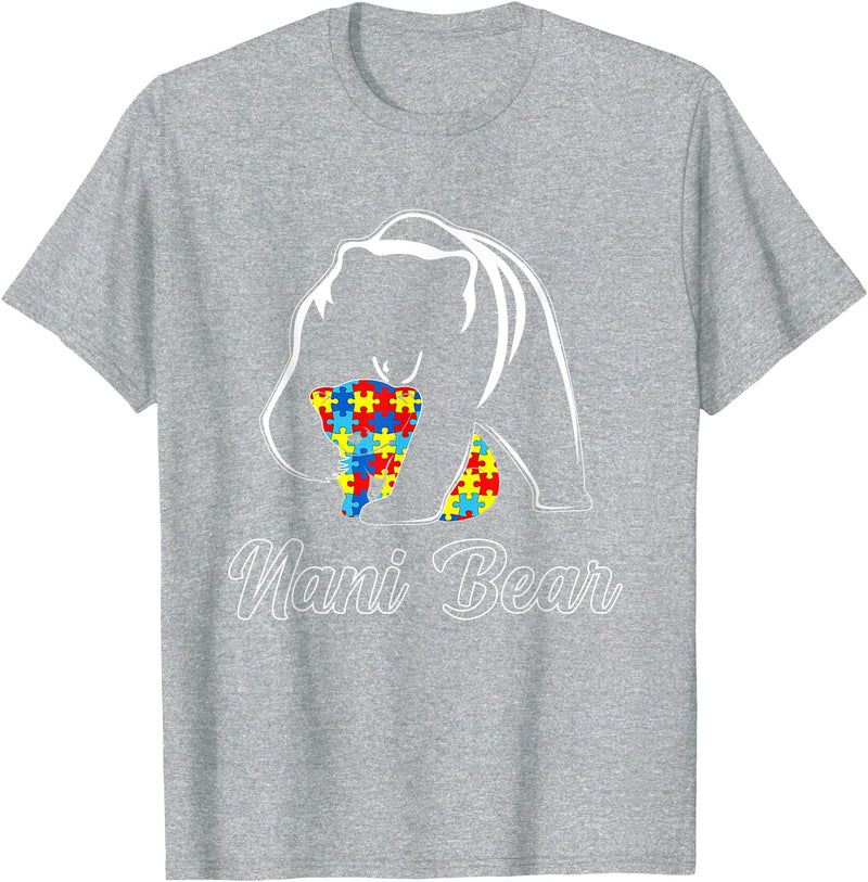 Autism Awareness Nani Bear Puzzle Support Autistic Adults T-Shirt - Heather Grey