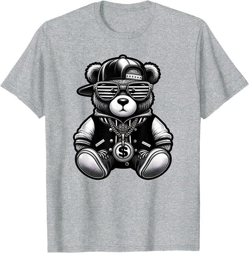Teddy Bear Hip Hop Lovers Men Women & Kids Funny Hip Hop Teddy Bear 90s Graffiti Art Rap Lover Gangsta T-Shirt - Heather Grey