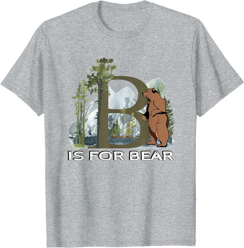 Forest Animals Designs Brown Bear Animal Watercolor Nature Lover Alphabet Letter B T-Shirt - Heather Grey