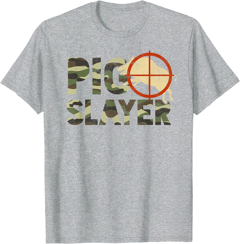 Funny Boar Hunting Clothing Pig Slayer Camo Funny Hog Hunting T-Shirt - Heather Grey