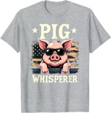 Patriotic 4th Of July Pig Farmer Farming Tees US Flag Hog Farmer Pig Whisperer T-Shirt - Heather Grey
