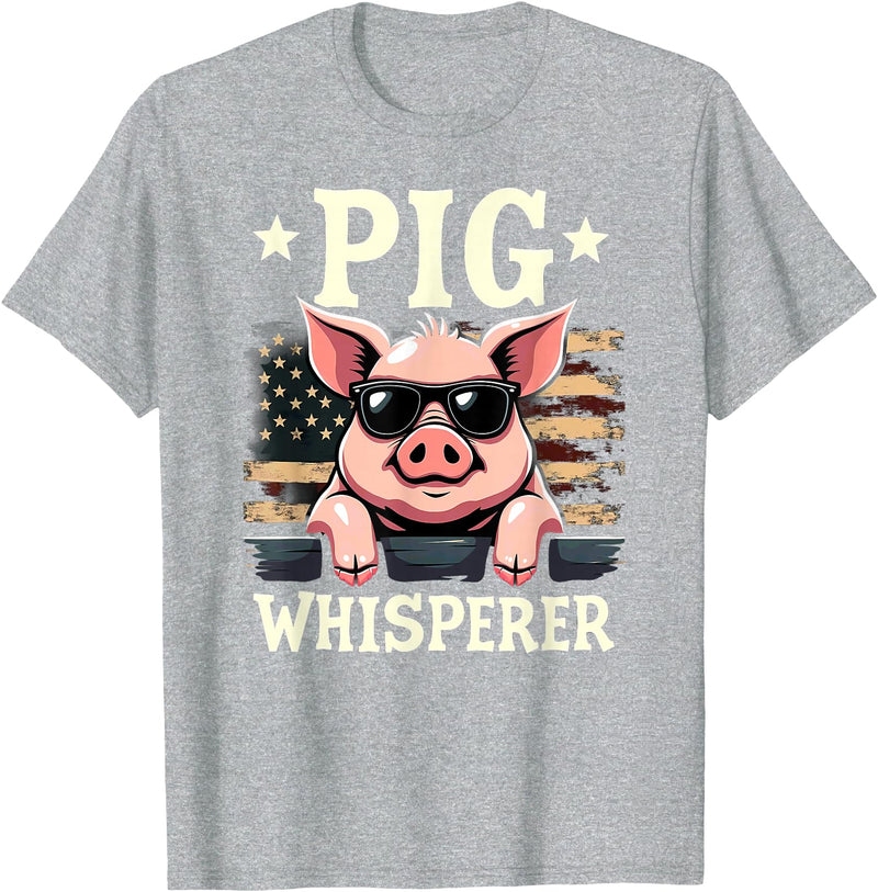 Patriotic 4th Of July Pig Farmer Farming Tees US Flag Hog Farmer Pig Whisperer T-Shirt - Heather Grey