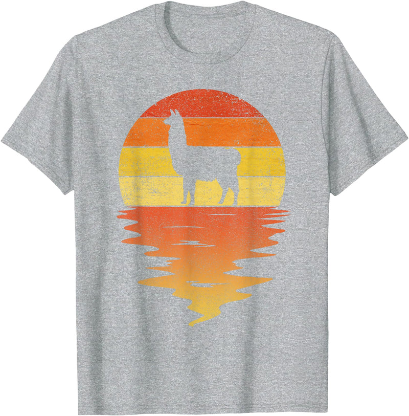 TrendyPull Silhouette Retro Vintage Style Gifts Llama shirt retro sunset 70s vintage Llama T-Shirt - Heather Grey