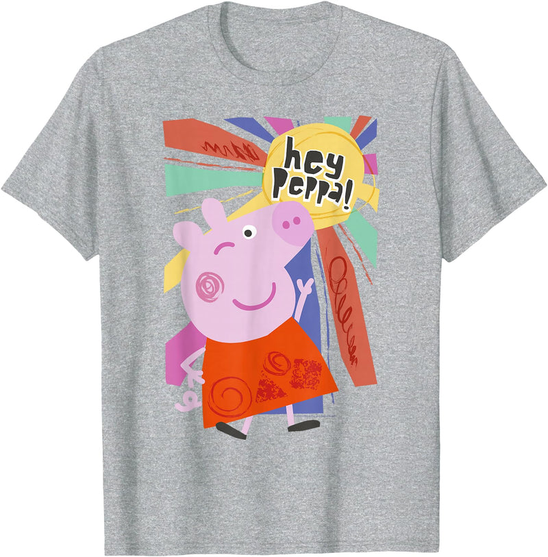 Peppa Pig Hey Peppa Colorful Sunshine Striking Pose Portrait T-Shirt - Heather Grey