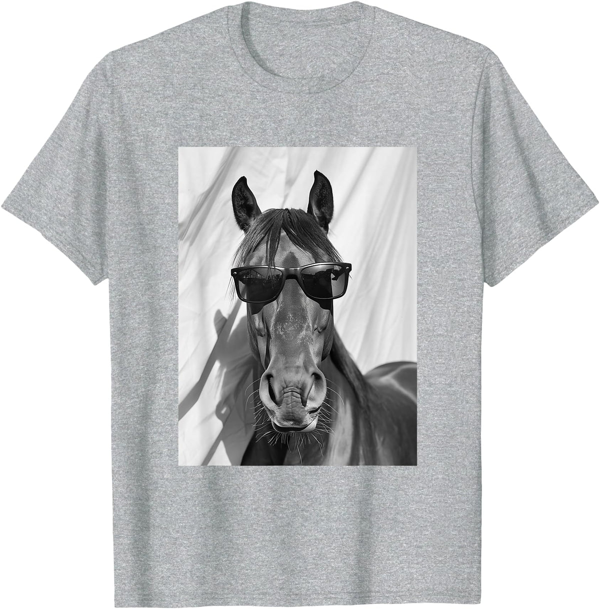 Funny Animal Photography Clothing Co. Cute Horse with Sunglasses Farm Animal Photo Booth T-Shirt - Heather Grey