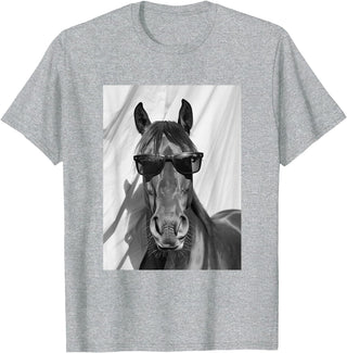 Funny Animal Photography Clothing Co. Cute Horse with Sunglasses Farm Animal Photo Booth T-Shirt - Heather Grey