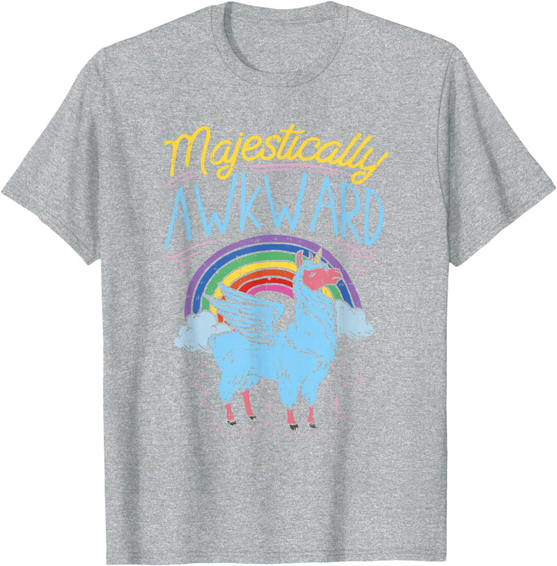 Llama Queen Birthday Party Gift Majestically Awkward Funny Llamacorn Llama Unicorn Rainbow T-Shirt - Heather Grey