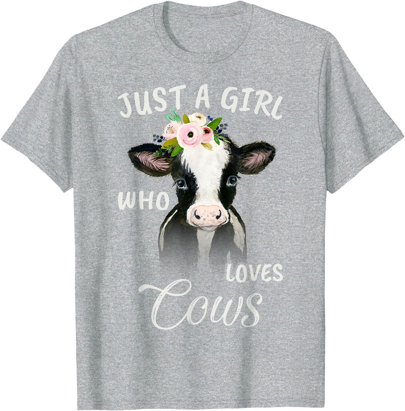 TeePrincess Funny Gift Watercolor Just A Girl Who Loves Cows T-Shirt - Heather Grey