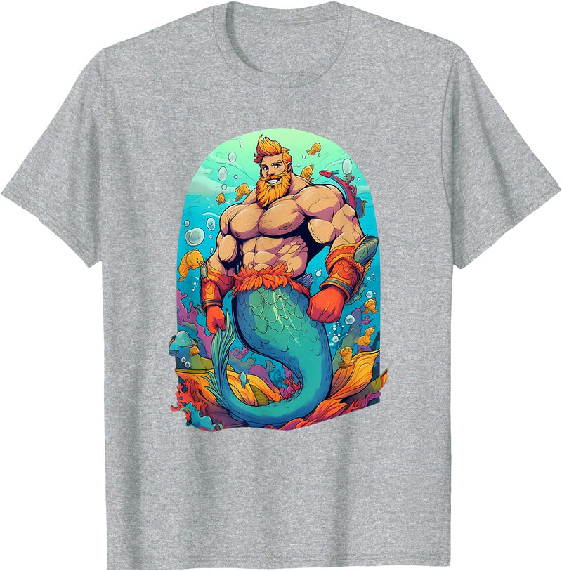 Gay Pride Merman Bear Muscle Daddy Hunk Mermaid LGBTQ Transgender Gay Muscle Dad Bear Mermaid Gay Merman T-Shirt - Heather Grey