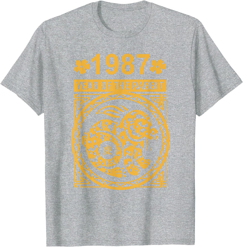 Year of the Rabbit 1987: Chinese New Year Zodiac T-Shirt in Heather Grey
