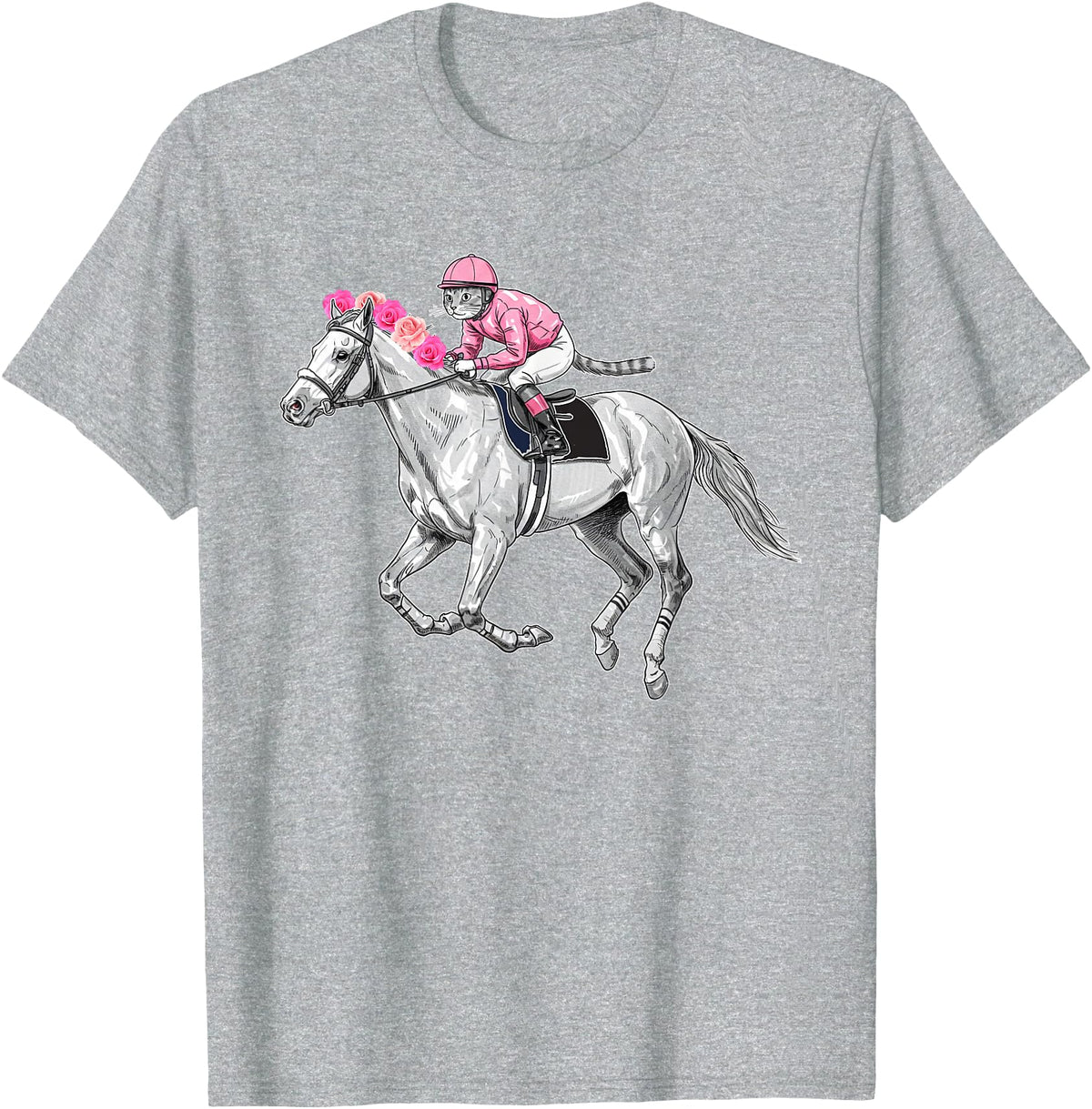 Racehorse and Cat Racer Derby Horse Racing Cat Jockey Funny Race Equestrian Humor T-Shirt - Heather Grey
