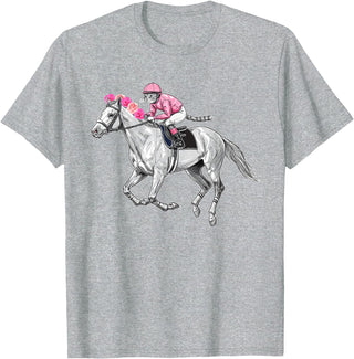 Racehorse and Cat Racer Derby Horse Racing Cat Jockey Funny Race Equestrian Humor T-Shirt - Heather Grey