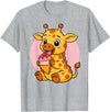 Funny Cute Giraffe Ice Cream Kawaii Design Giraffe Eating Ice Cream Graphic Boys Girls Giraffe Lover T-Shirt - Heather Grey
