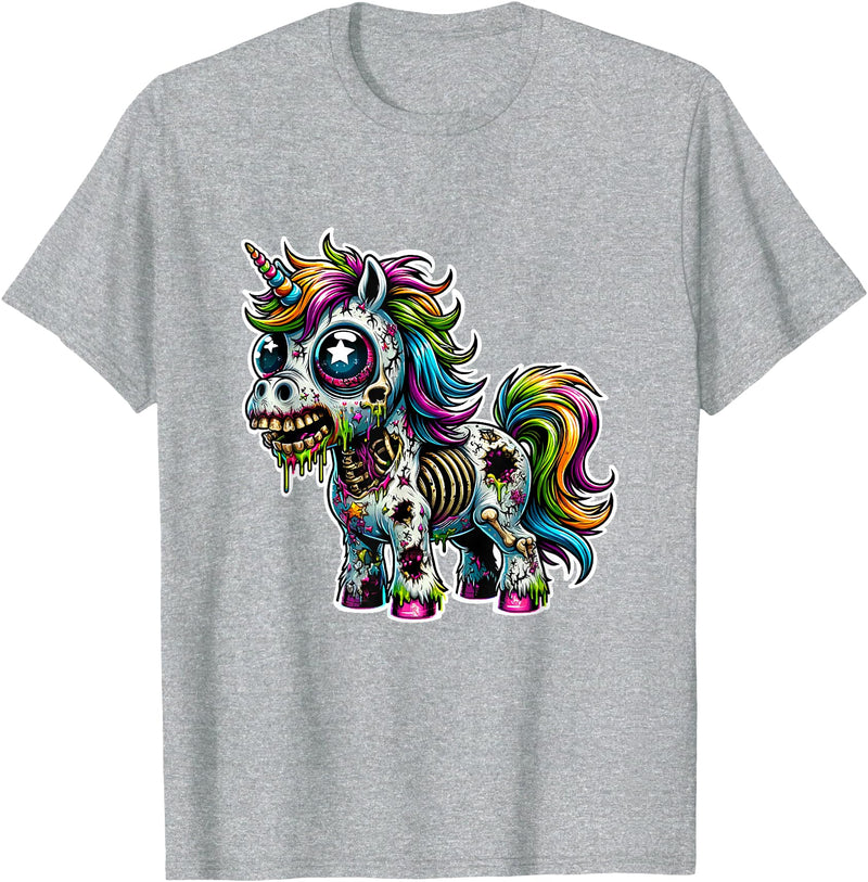 Cool Zombie Horror and Halloween Designs Scary Zombie Unicorn Scary Halloween Horror Monster Design T-Shirt - Heather Grey