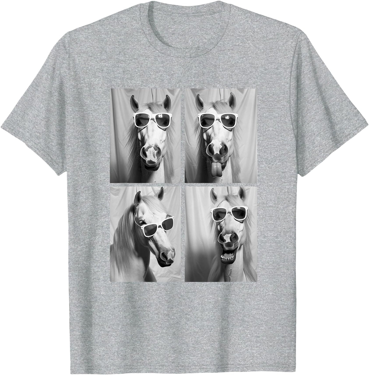 Funny Animal Photography Clothing Co. Cute Horses with Sunglasses Hipster Photo Booth Memes T-Shirt - Heather Grey