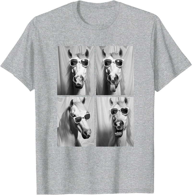 Funny Animal Photography Clothing Co. Cute Horses with Sunglasses Hipster Photo Booth Memes T-Shirt - Heather Grey