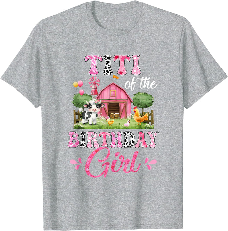 Cow First Birthday Girl Family Titi Of The Birthday Girl 1St Birthday Cow Farm Family T-Shirt - Heather Grey