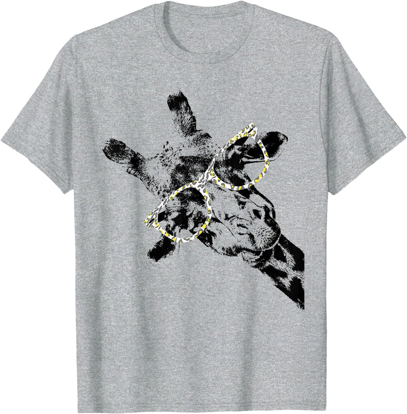 Giraffe Print Clothes Hipster Merch Giraffe Tee Vintage Animal Leopard Print Glasses T-Shirt - Heather Grey