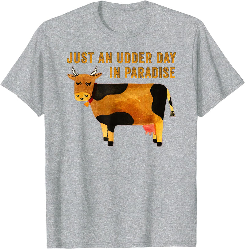 Funny Gifts for Cow Lovers An Udder Day in Paradise Funny Cow Pun T-Shirt - Heather Grey