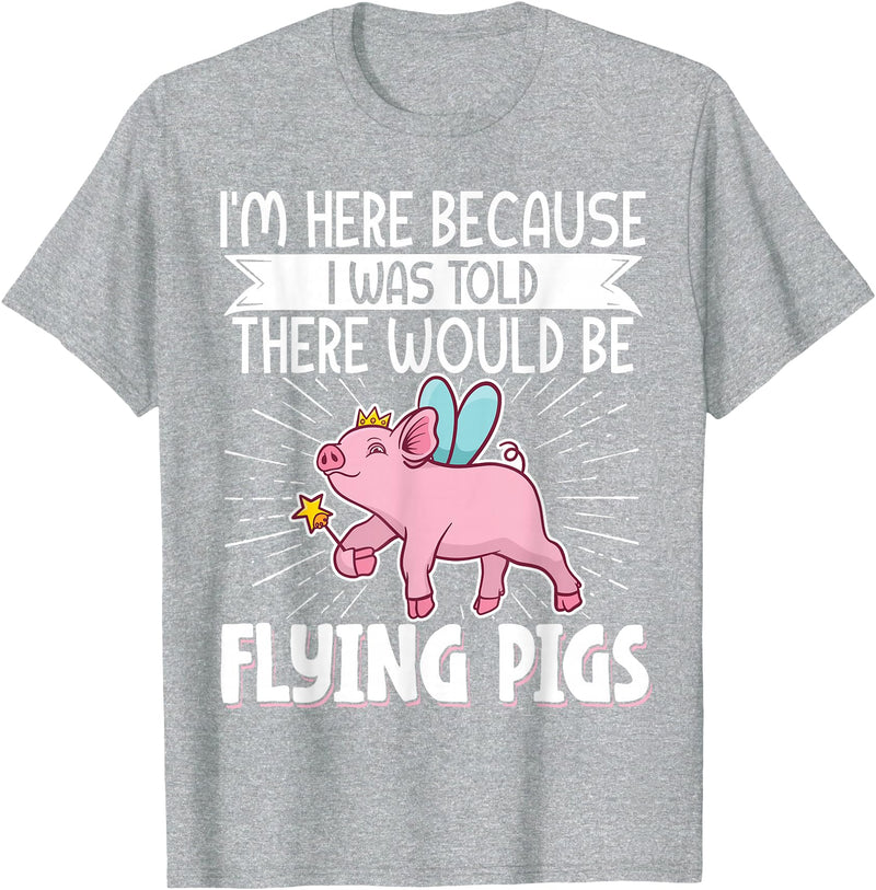 Flying Pig Piggy Clothing I'm Here Because I Was Told There Would Be Flying Pigs T-Shirt - Heather Grey