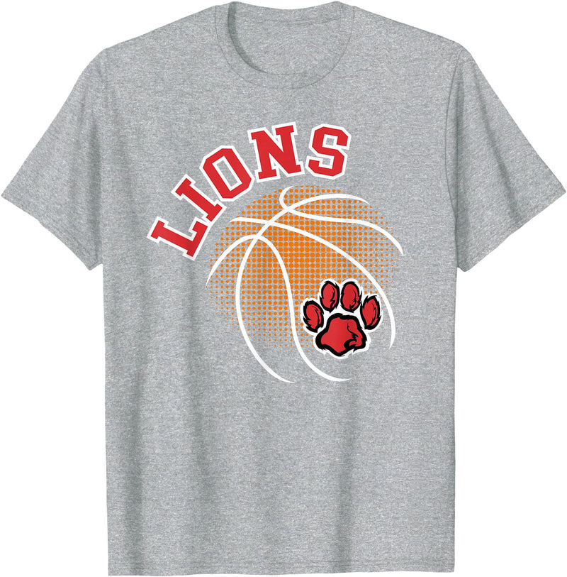 LIONS TEES CO Lions Basketball Red Lion Pride School Spirit Lion Mascot T-Shirt - Heather Grey
