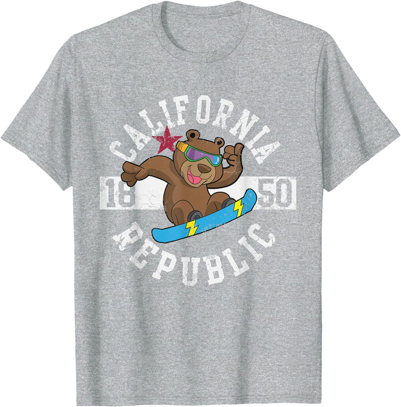California Gift Kids Boys Girls Men Women Mom Dad California Republic Bear Snowboarder Snowboarding Snowboard T-Shirt - Heather Grey