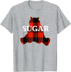 Buffalo Plaid Bear Designs Sugar Nickname Bear Buffalo Plaid Design T-Shirt - Heather Grey