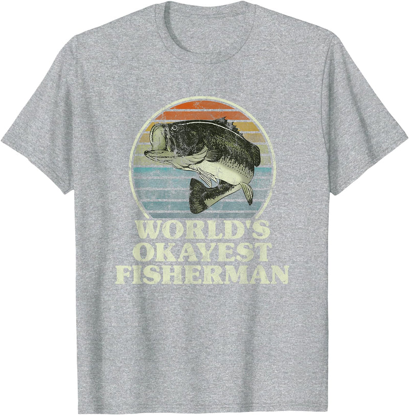 12 Mile Trail World's Okayest Fisherman Funny Novelty Fishing Gift T-Shirt - Heather Grey