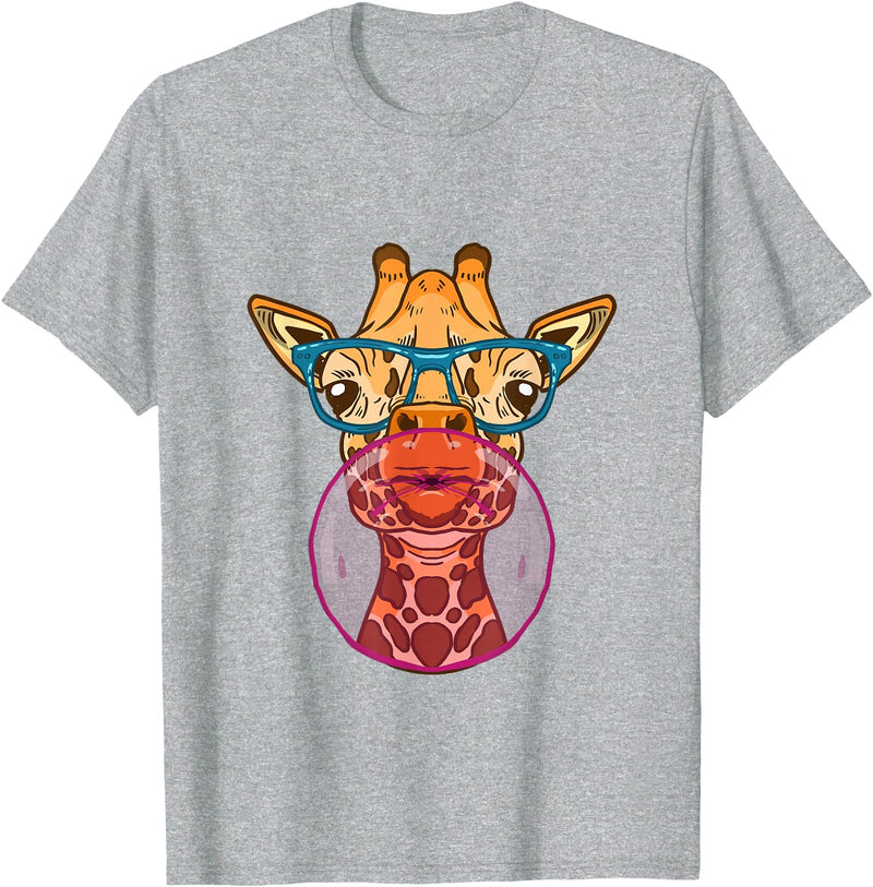 BoredKoalas Giraffe Giraffe Glases Bubblegum Funny Animal Chewing Gum Girls T-Shirt - Heather Grey