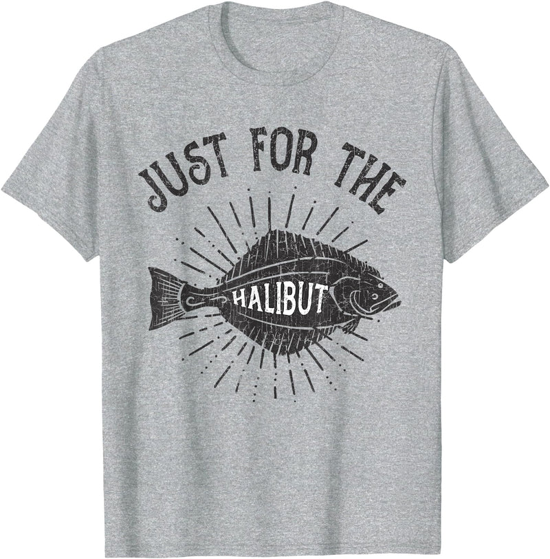 Fishing T Shirt Emporium Just For The Halibut Fish Fisherman Funny Fishing Pun T-Shirt - Heather Grey