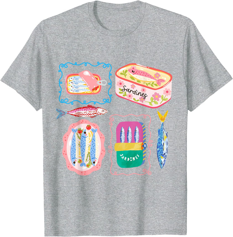 Add To Cart Tees Vintage Sardines Shirt Cute Retro Fish Aesthetic Tee T-Shirt - Heather Grey