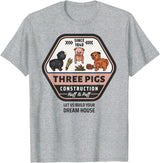 Slightly Unhinged Heather Three Pigs Construction Co. Logo T-Shirt - Heather Grey