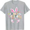 Happy Easter Bunny Rabbit Face Funny Easter Day Women Girls T-Shirt (Navy Blue) in Heather Grey
